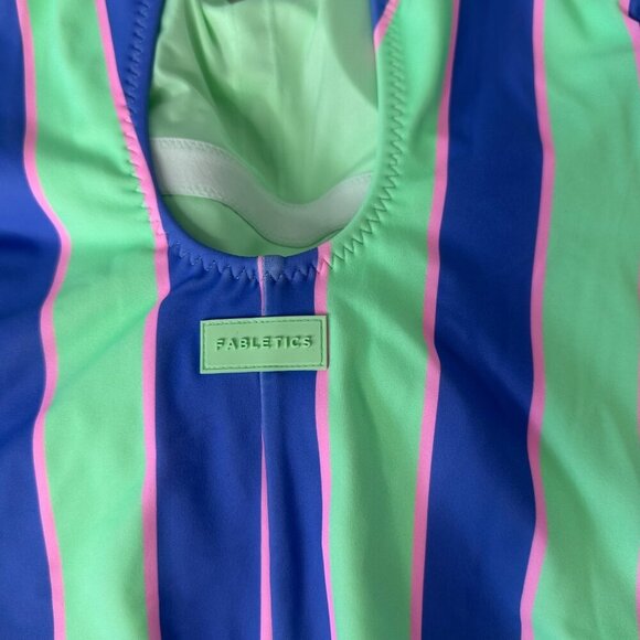 Fabletics Scoop Tie Back One Piece Swimsuit Small Stripe Green Purple - Picture 3 of 11